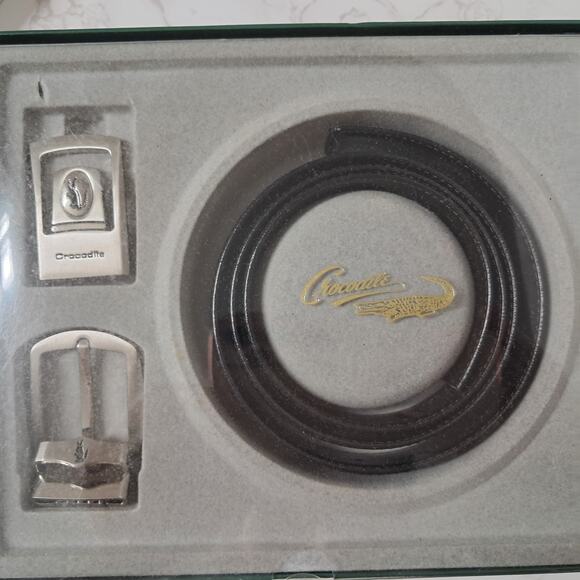 CROCODILE INTERNATIONAL Men's Black Leather Belt Gift Set - NEW - Picture 1 of 5